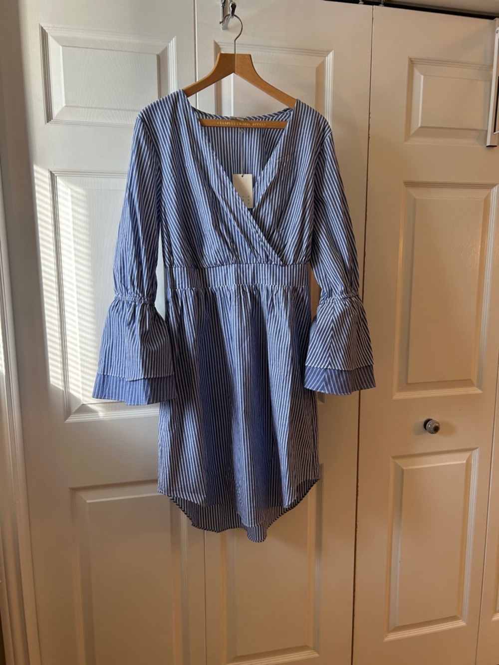 L faux wrap dress faux with Bell Sleeves (made from men’s shirting)